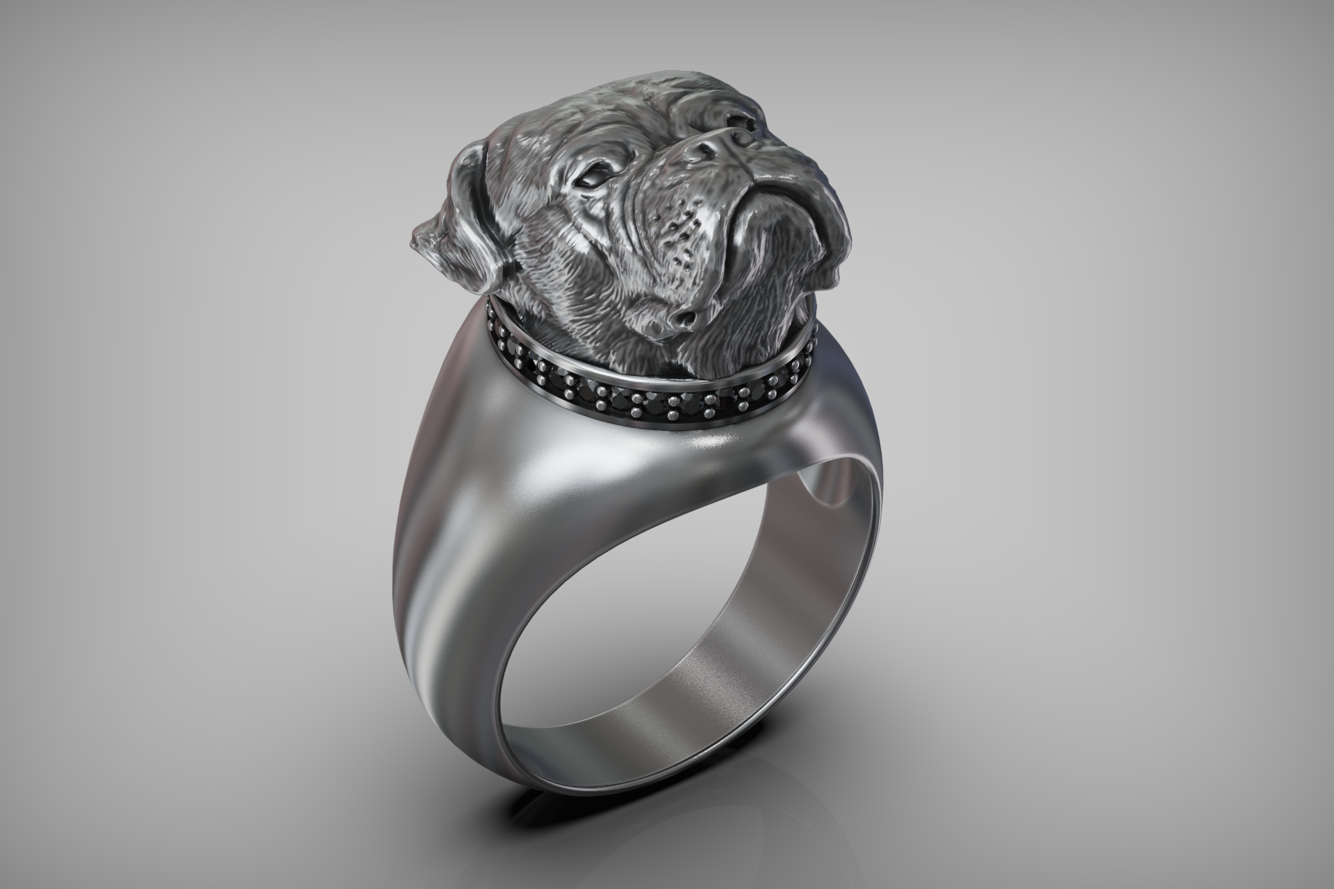 Mastiff Dog Head Gem Collar Ring — view 4