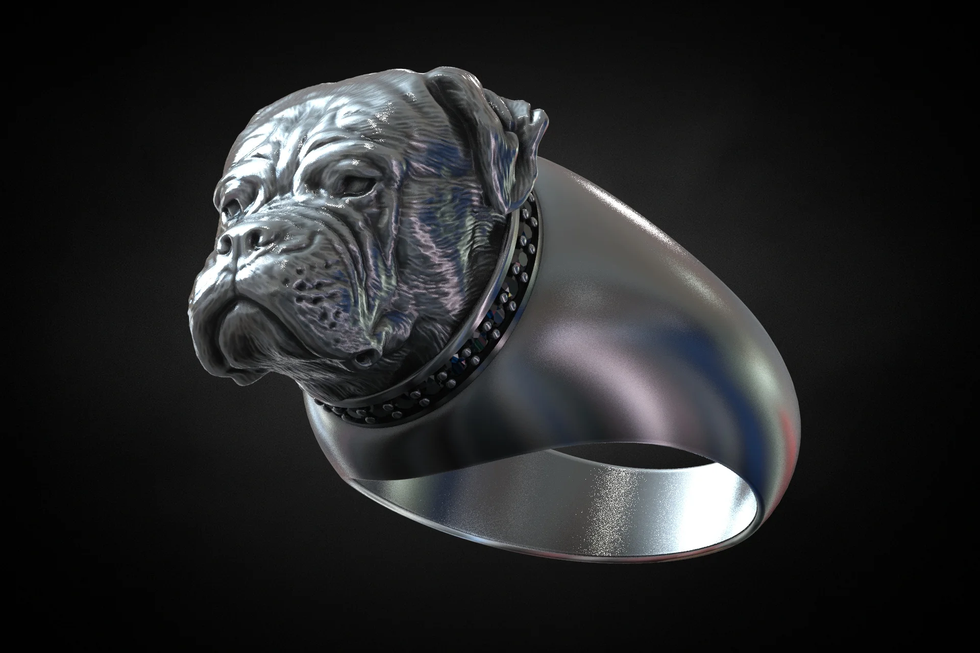 Mastiff Dog Head Gem Collar Ring — view 2