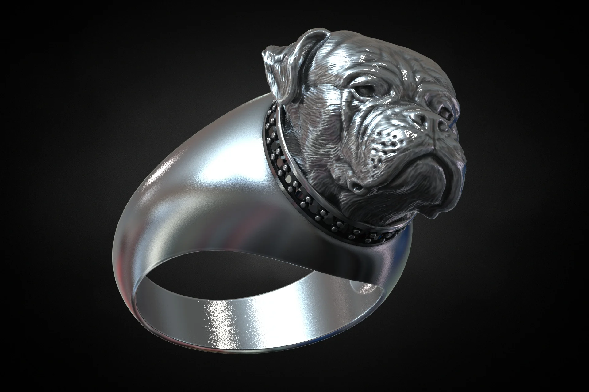 Mastiff Dog Head Gem Collar Ring