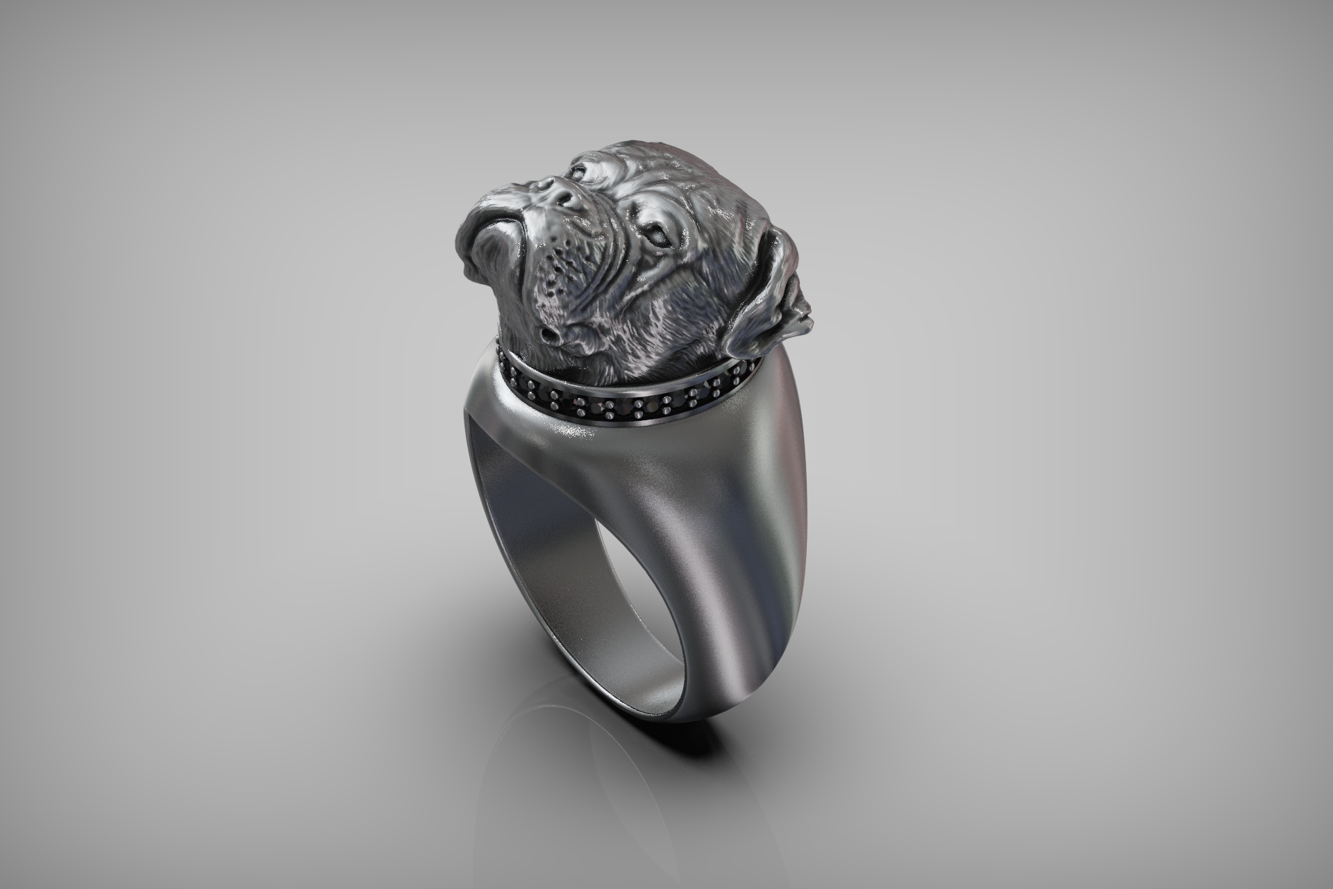 Mastiff Dog Head Gem Collar Ring — view 5