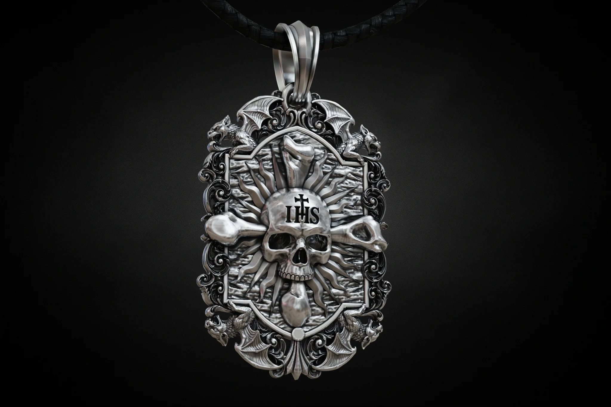 Gothic Dragon Skull Crossbones Pendant STL
