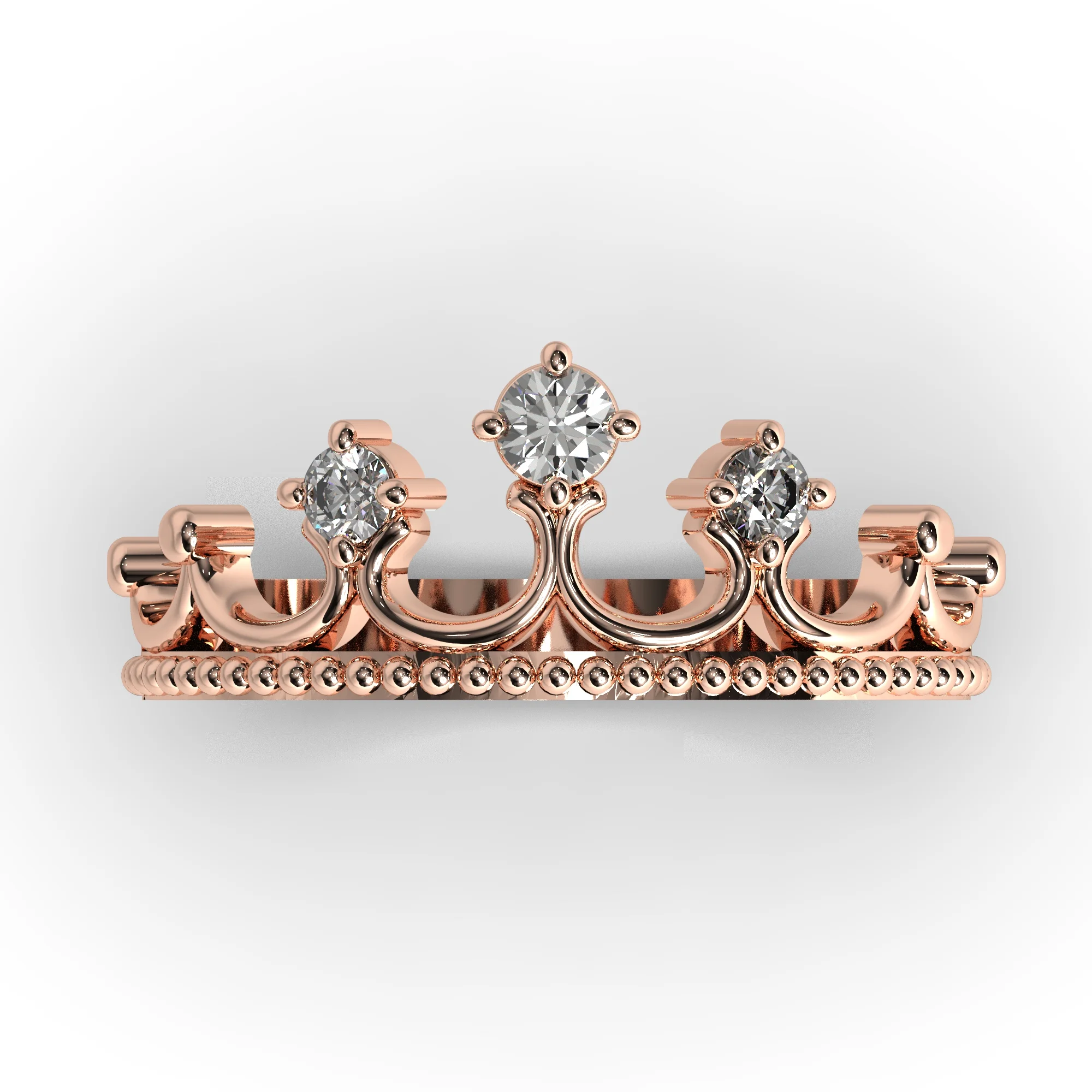 Crown ring with 3 diamonds 3D print model  