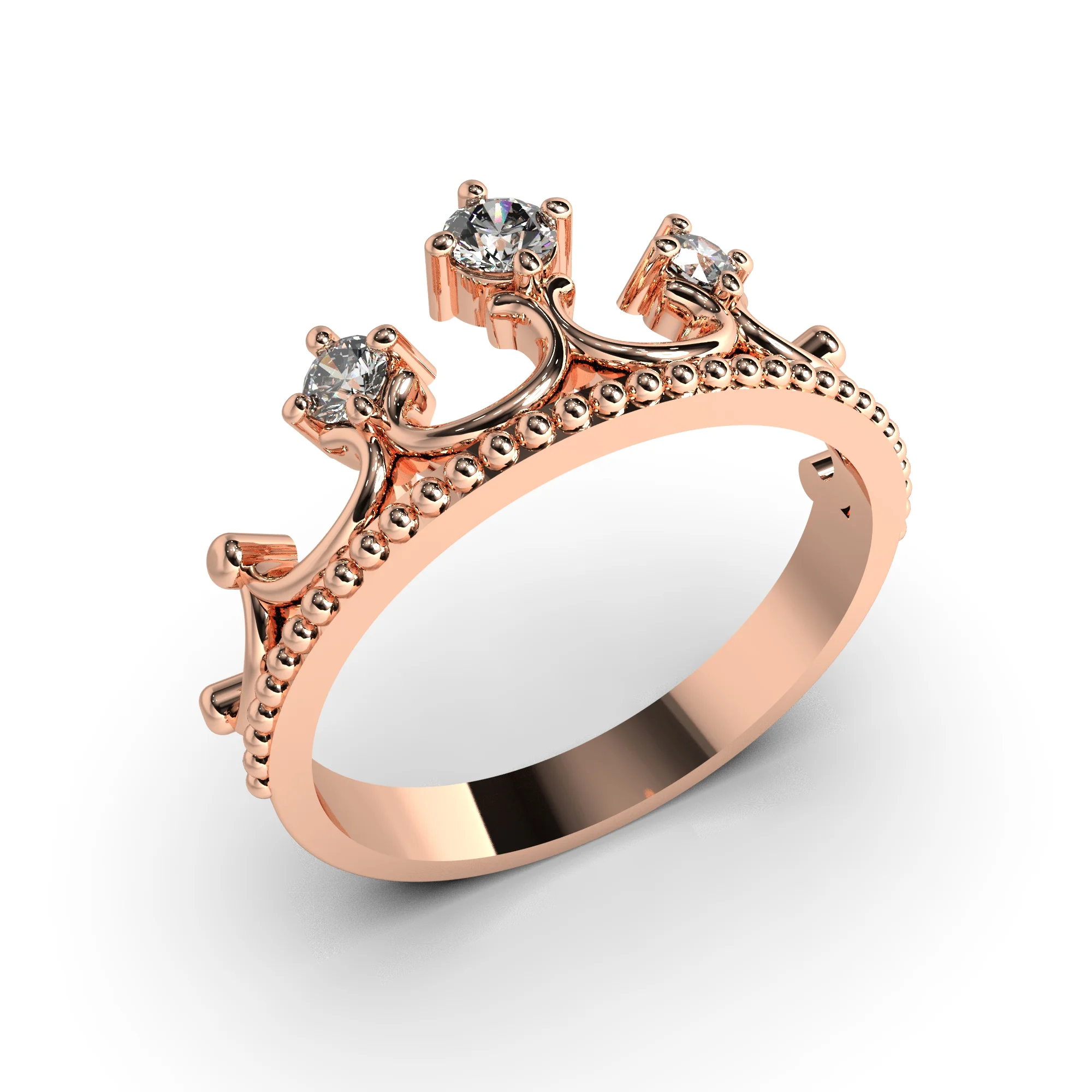 Crown ring with 3 diamonds — view 4