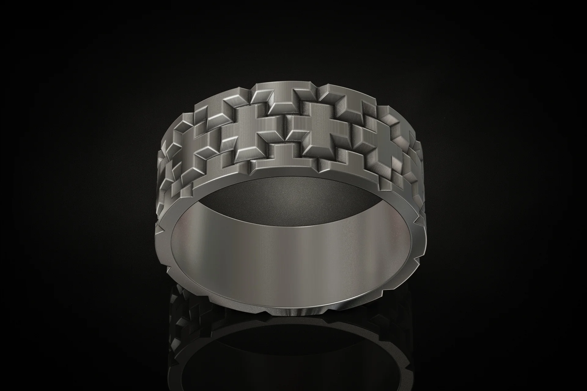 Modern Geometric Cross Pattern Ring — view 7