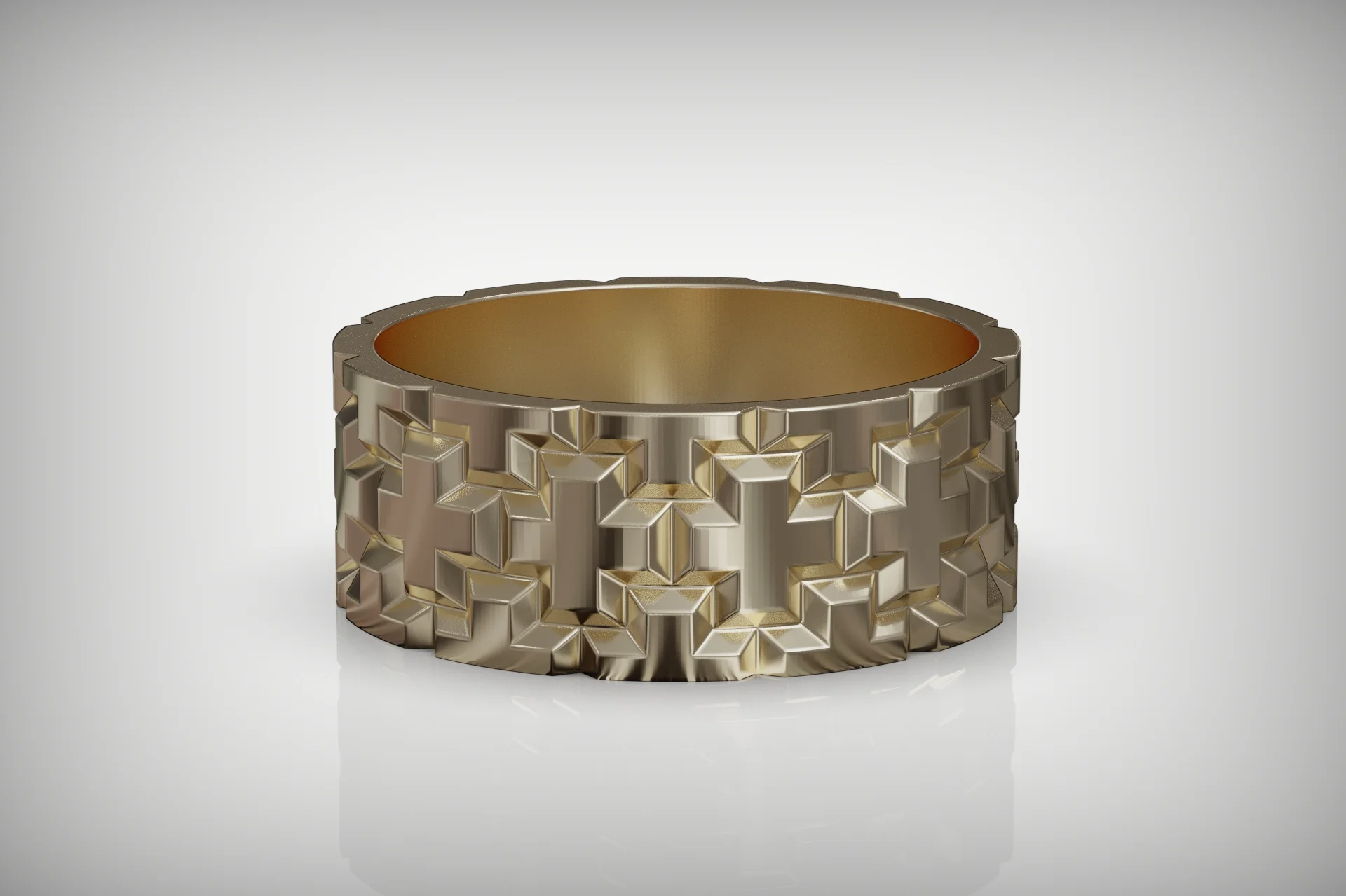 Modern Geometric Cross Pattern Ring — view 5