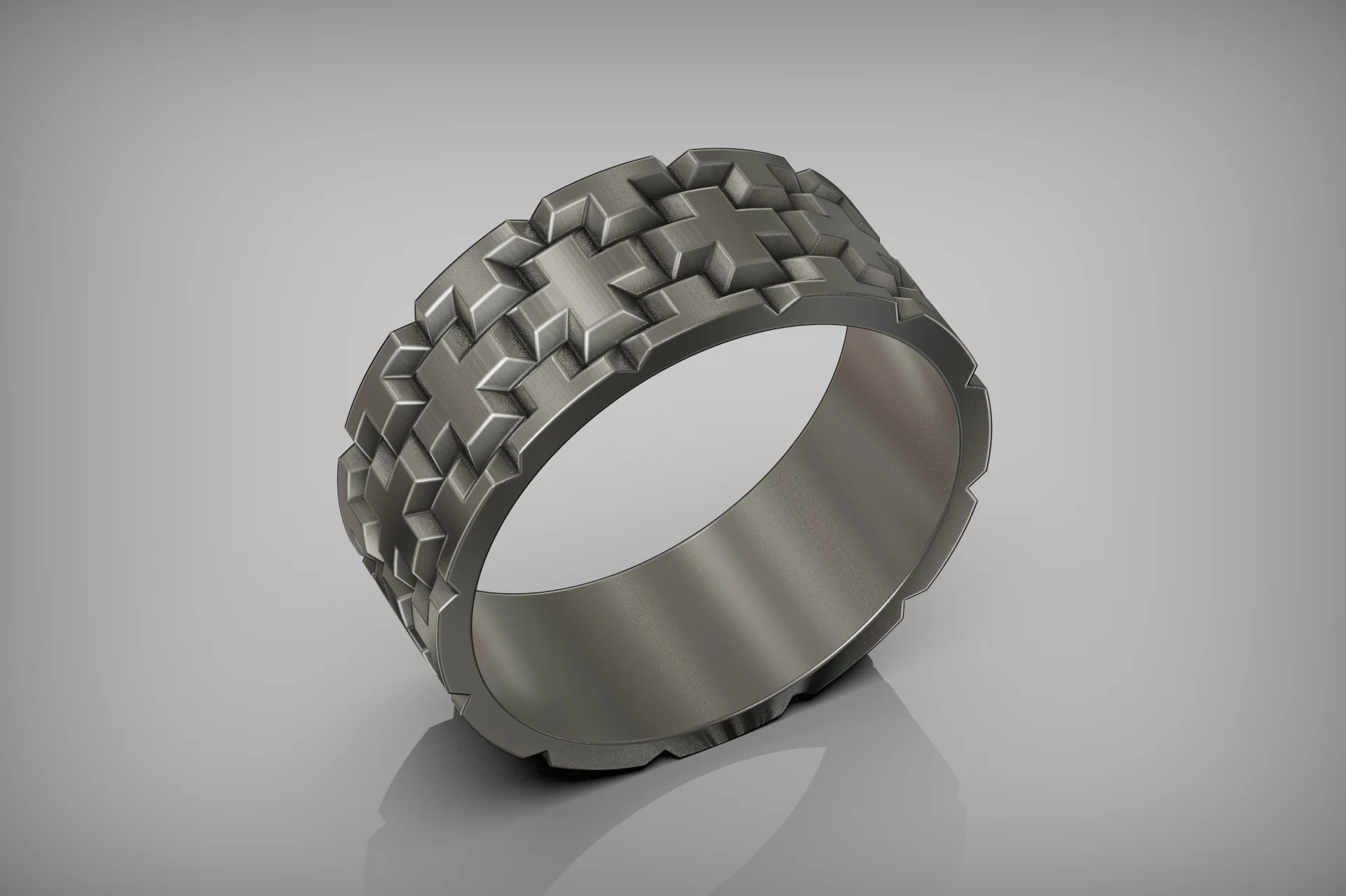 Modern Geometric Cross Pattern Ring — view 2