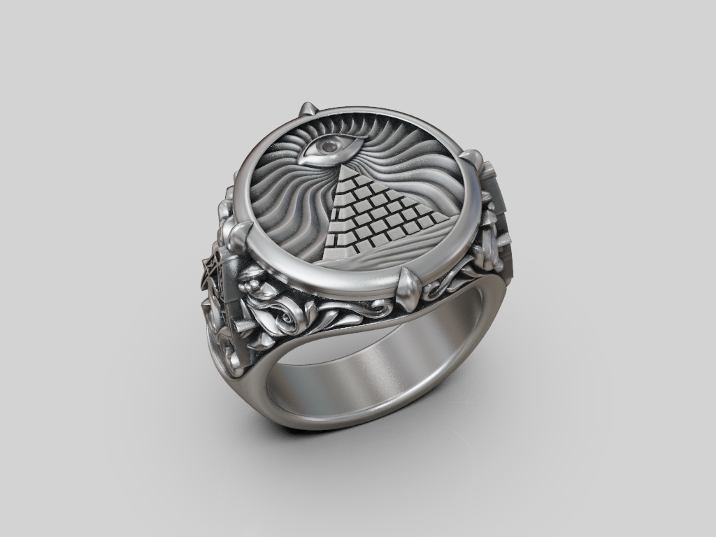 Masonic All-Seeing Eye Pyramid Signet Ring — view 3