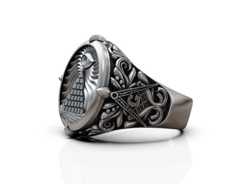 Masonic All-Seeing Eye Pyramid Signet Ring — view 8
