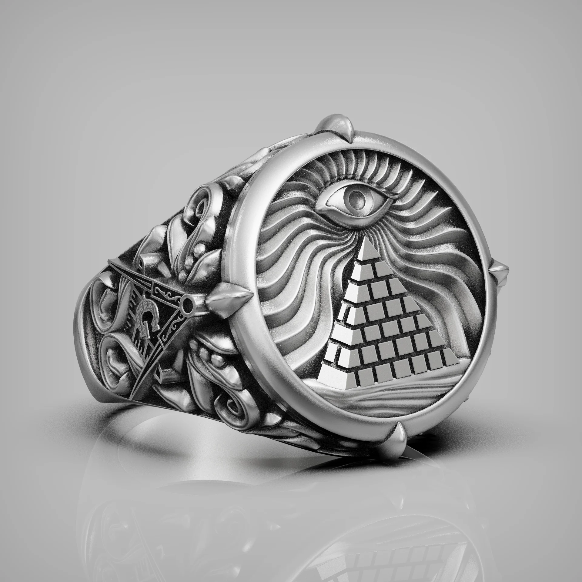Masonic All-Seeing Eye Pyramid Signet Ring — view 4