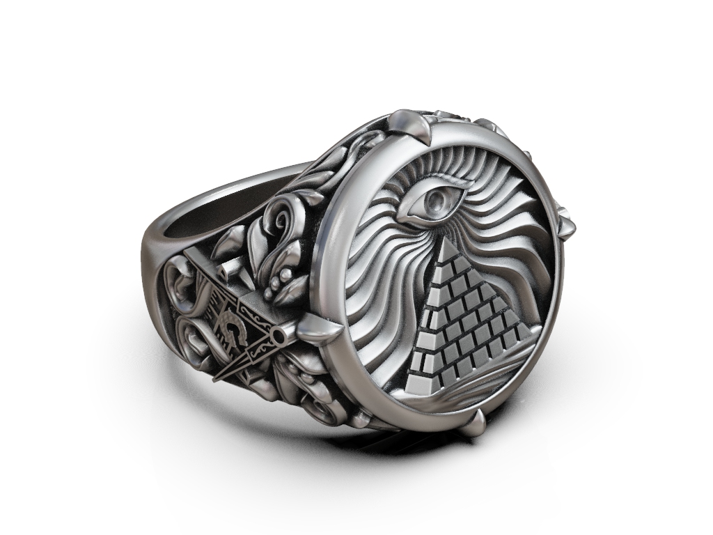 Masonic All-Seeing Eye Pyramid Signet Ring — view 5