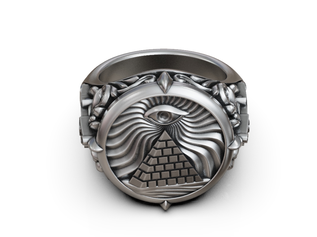 Masonic All-Seeing Eye Pyramid Signet Ring — view 7