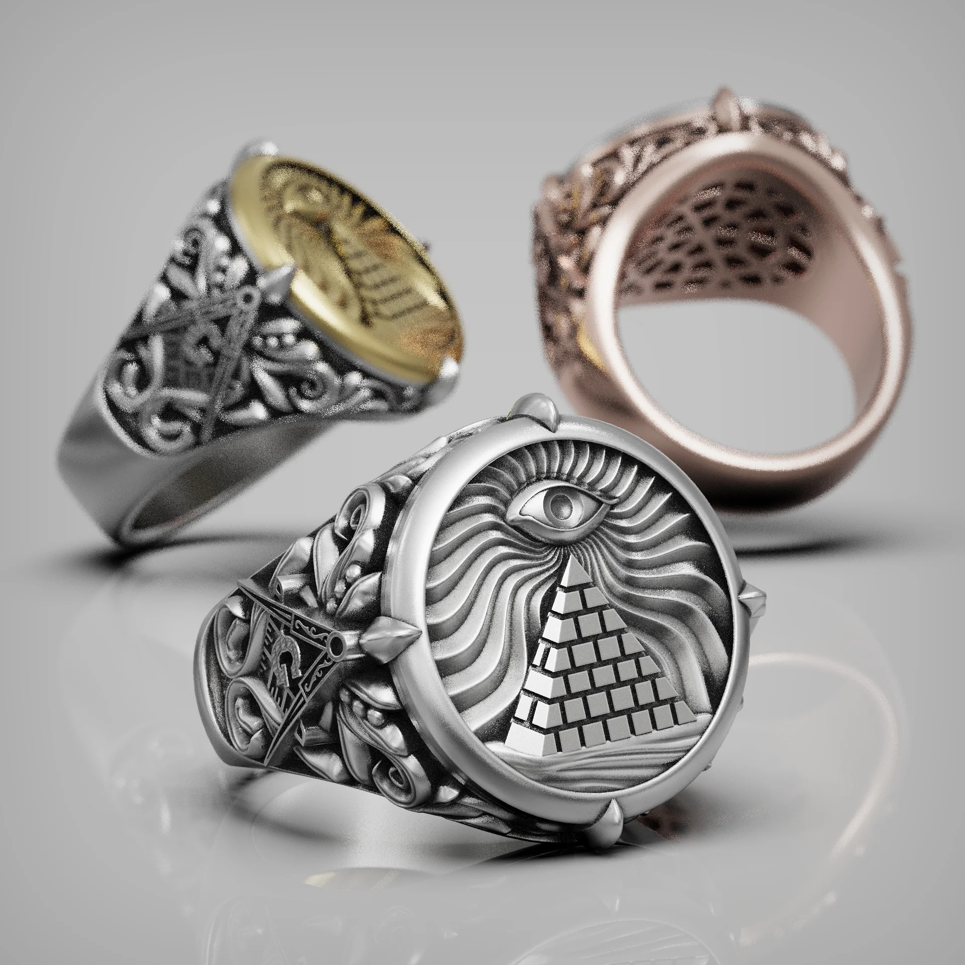 Masonic All-Seeing Eye Pyramid Signet Ring