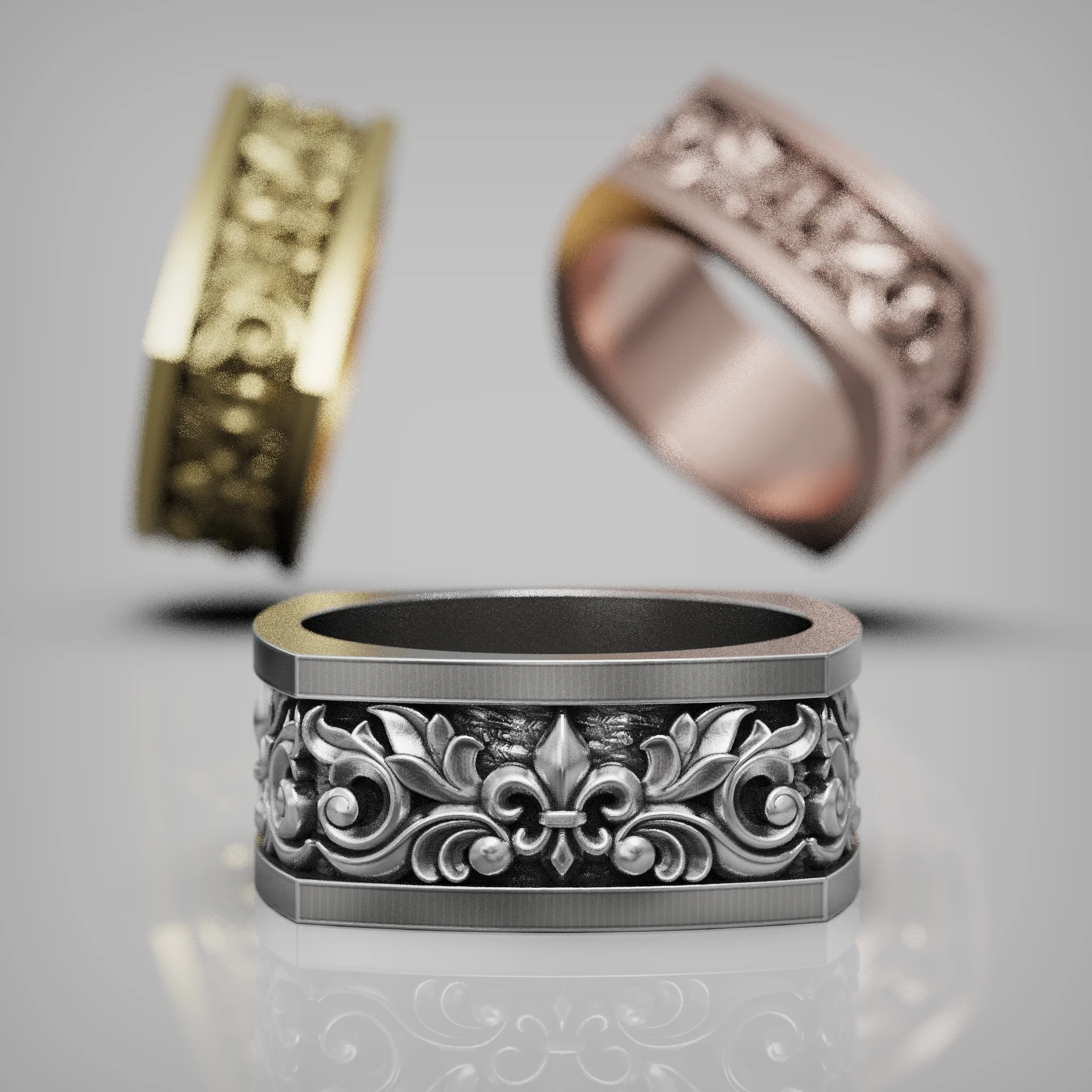 Baroque Acanthus Scroll Fleur-de-lis Band Ring — view 7