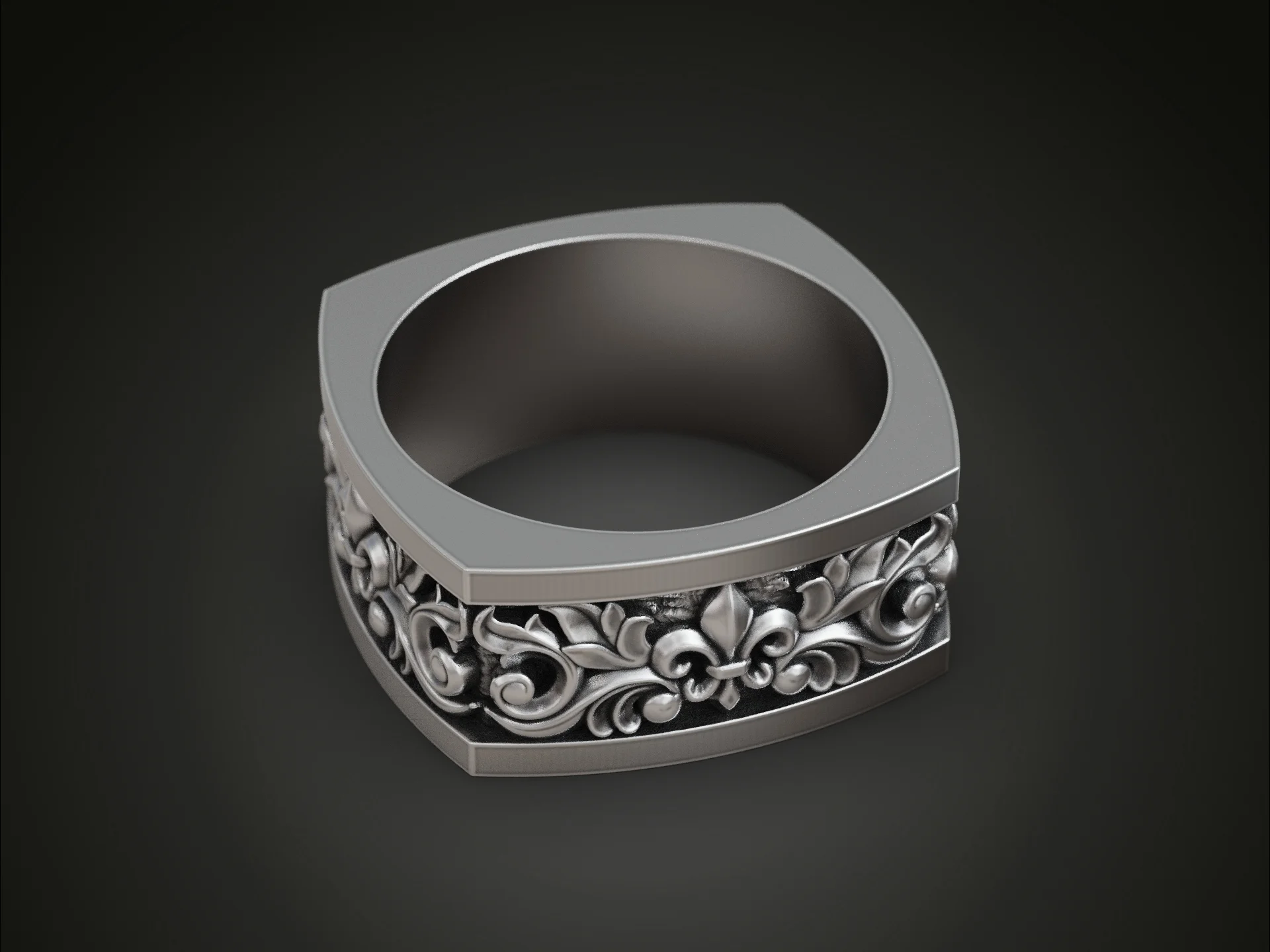 Baroque Acanthus Scroll Fleur-de-lis Band Ring — view 3
