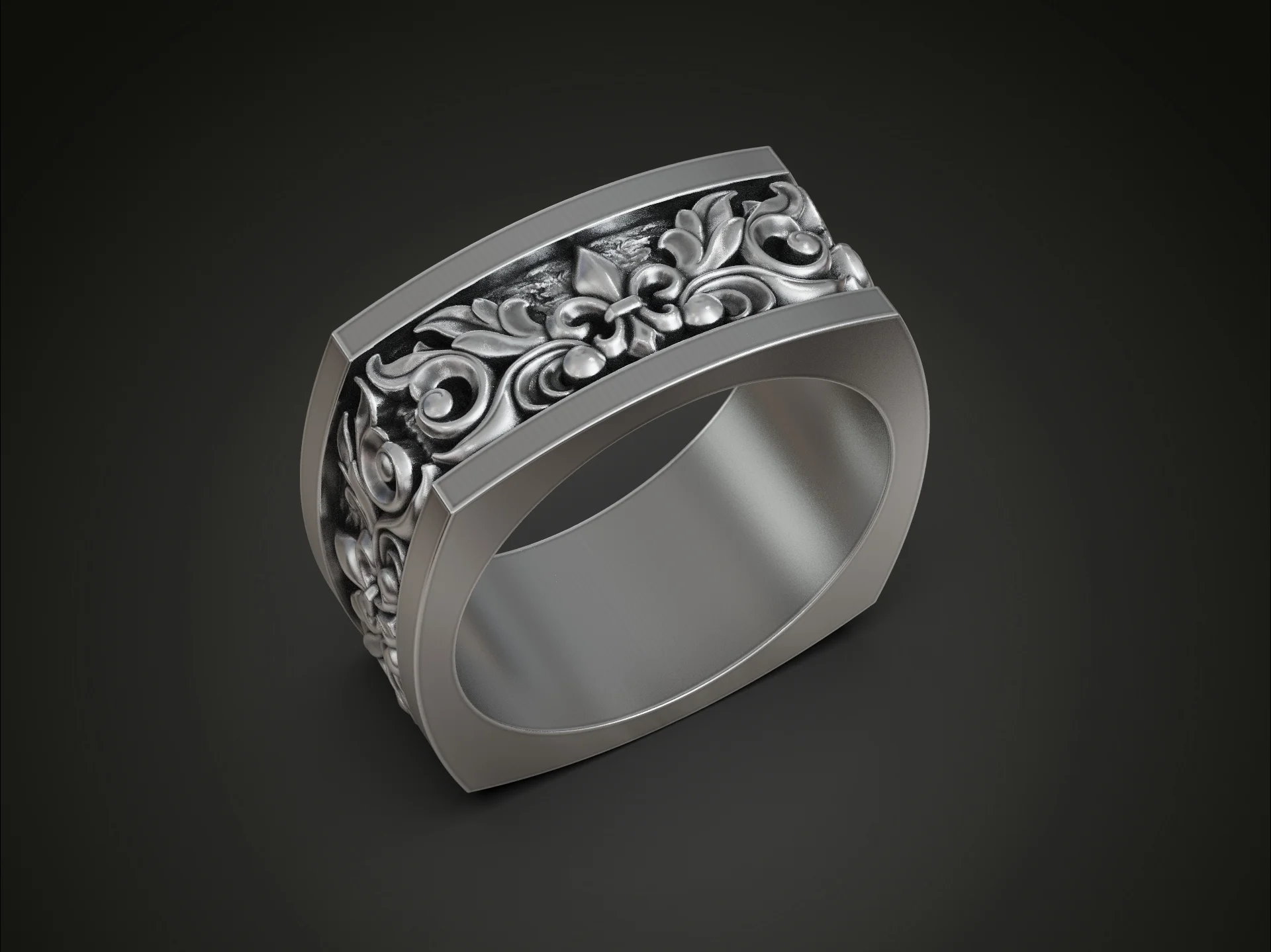 Baroque Acanthus Scroll Fleur-de-lis Band Ring — view 2