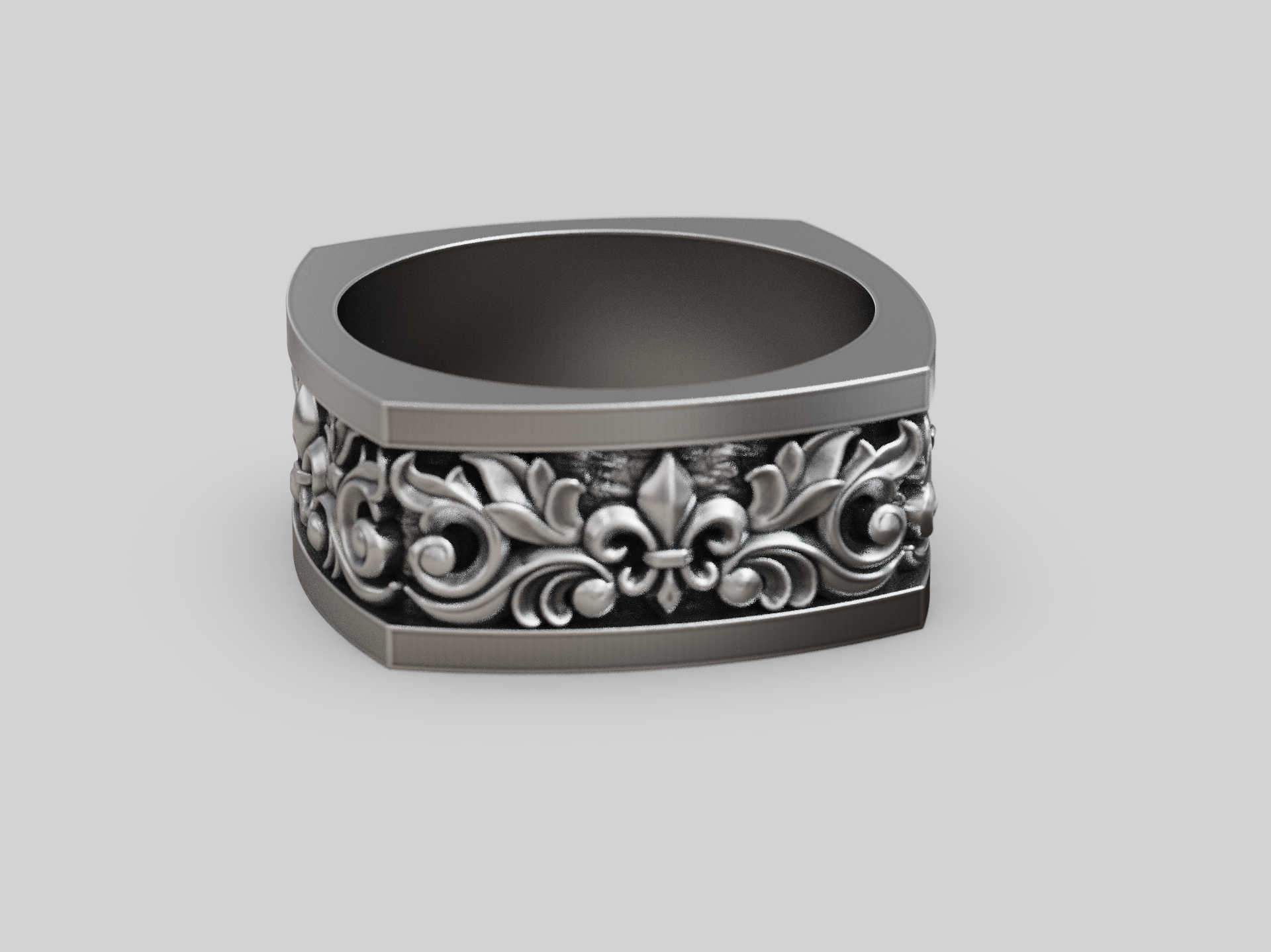 Baroque Acanthus Scroll Fleur-de-lis Band Ring — view 8