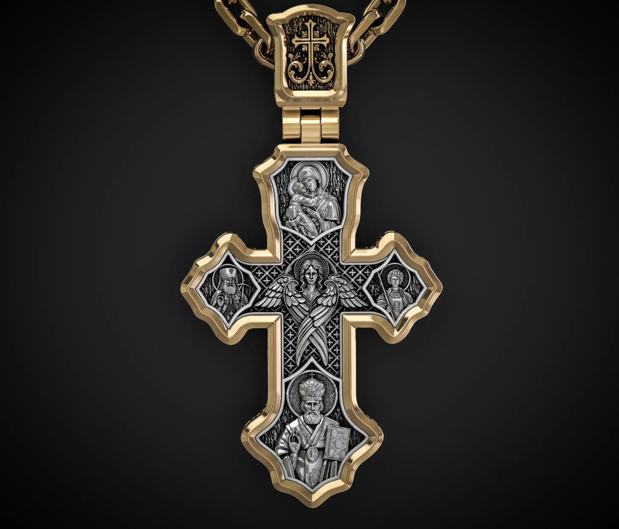 ORTHODOX CRUCIFIX - Sacred Icon Cross Pendant | Jewelry 3D Model STL — view 3