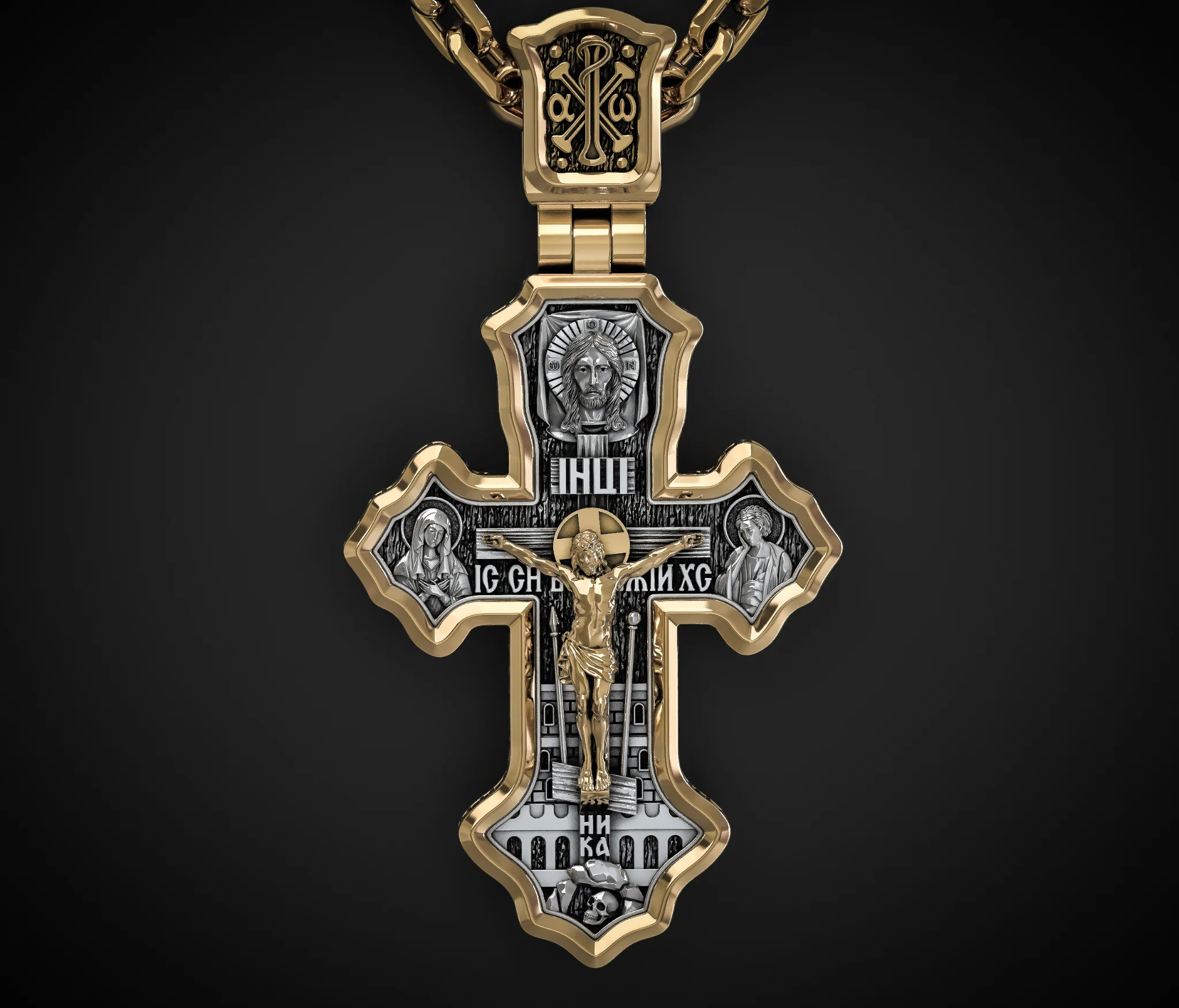 ORTHODOX CRUCIFIX - Sacred Icon Cross Pendant | Jewelry 3D Model STL — view 4