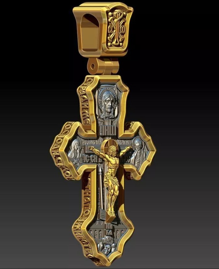ORTHODOX CRUCIFIX - Sacred Icon Cross Pendant | Jewelry 3D Model STL — view 8