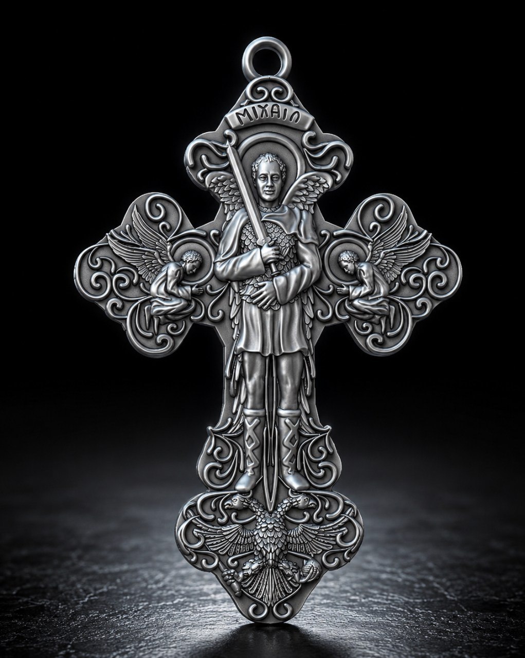 Archangel Michael Relief Cross Pendant with Eagle