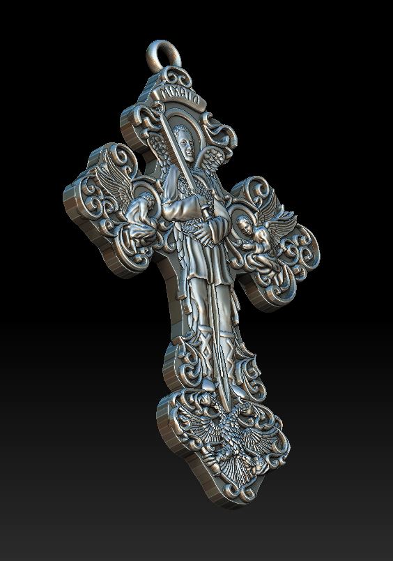 Archangel Michael Relief Cross Pendant with Eagle — view 8