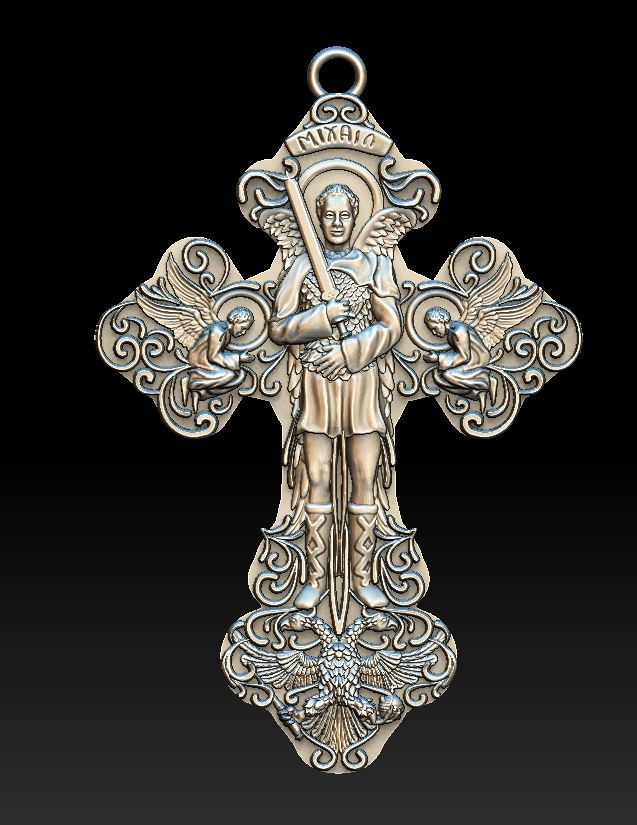 Archangel Michael Relief Cross Pendant with Eagle — view 4