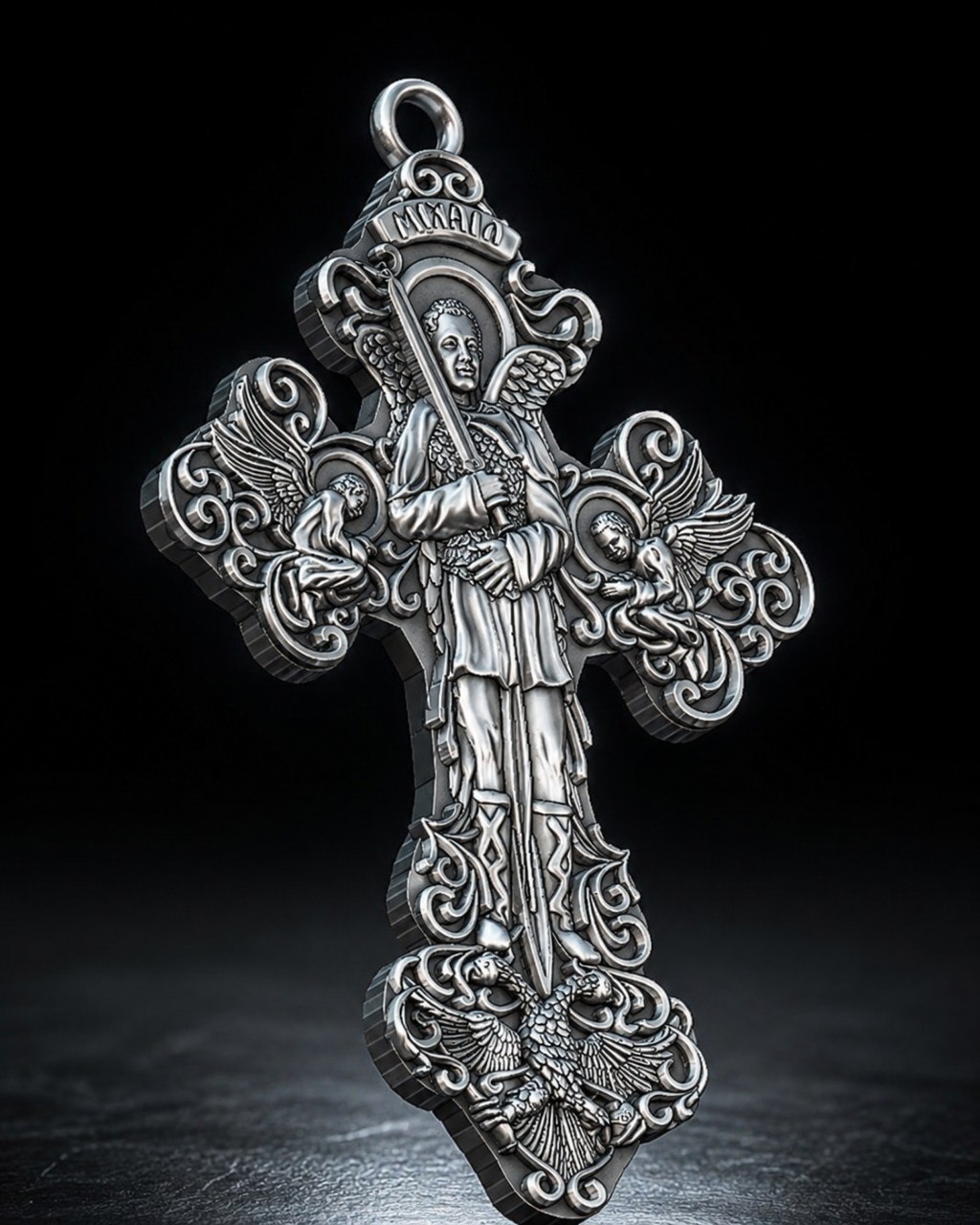 Archangel Michael Relief Cross Pendant with Eagle — view 2