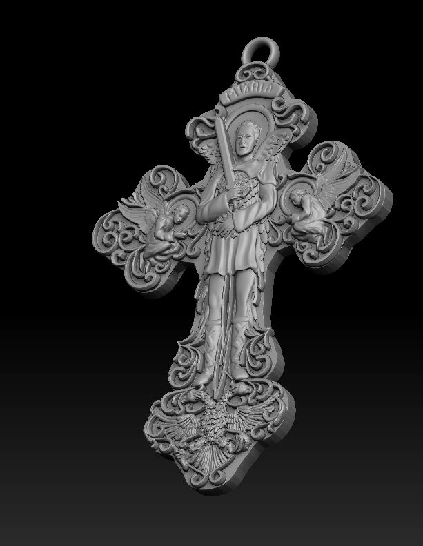 Archangel Michael Relief Cross Pendant with Eagle — view 6