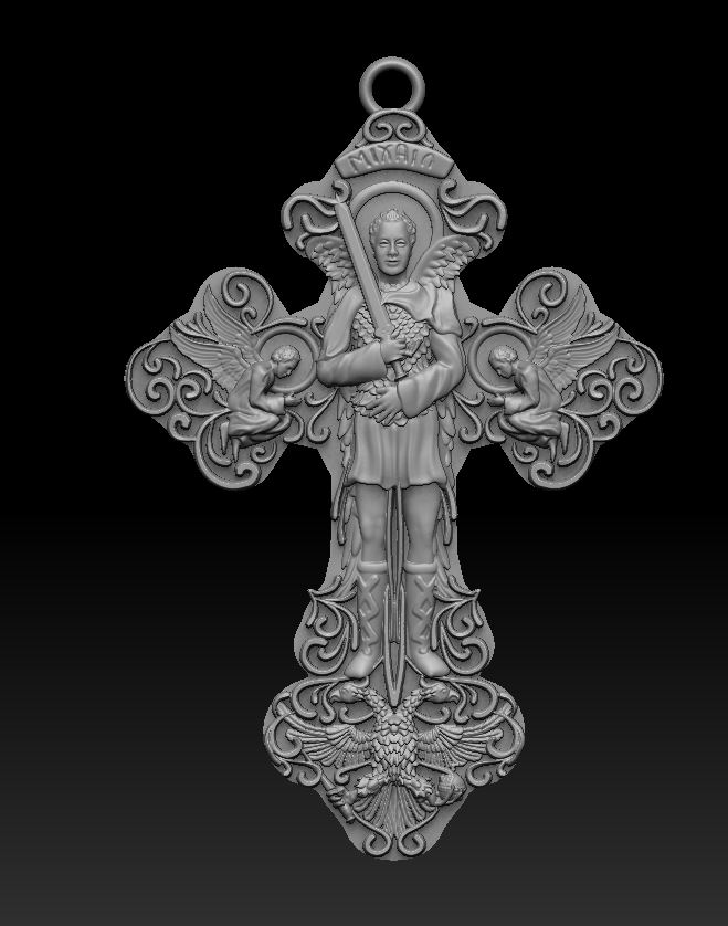 Archangel Michael Relief Cross Pendant with Eagle — view 3