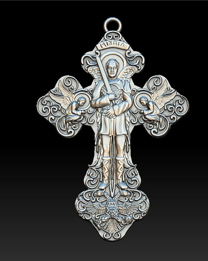 Archangel Michael Relief Cross Pendant with Eagle — view 7