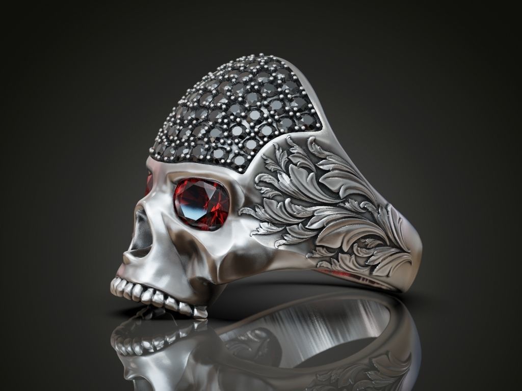 Baroque Scroll Memento Mori Skull Ring — view 2