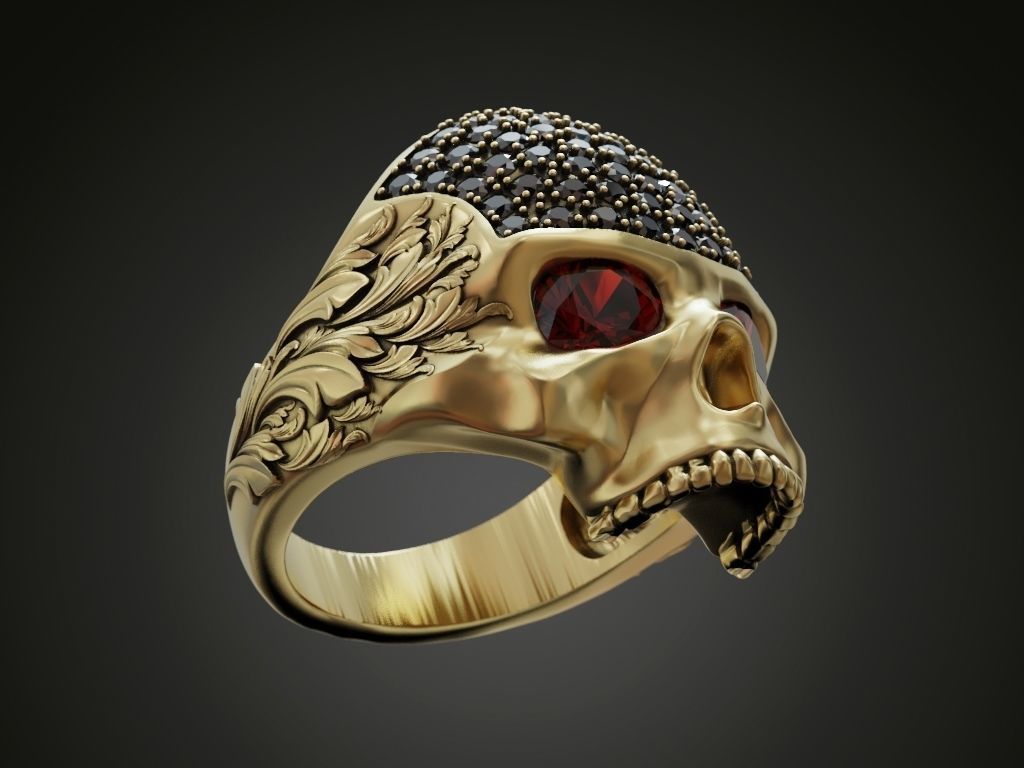 Baroque Scroll Memento Mori Skull Ring