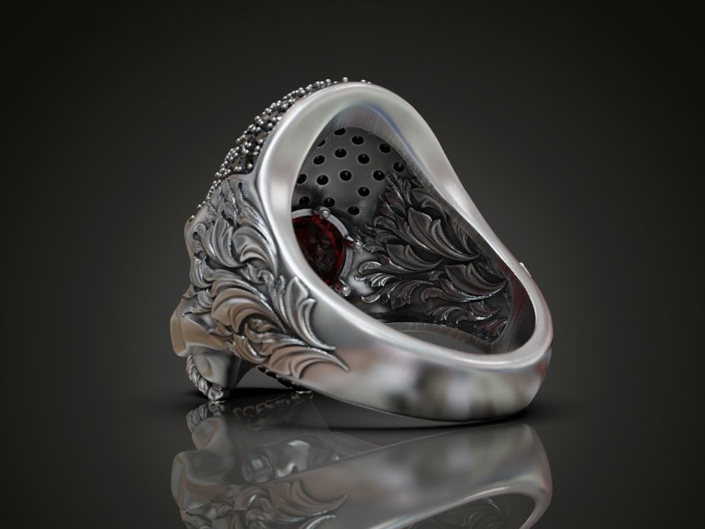 Baroque Scroll Memento Mori Skull Ring — view 3