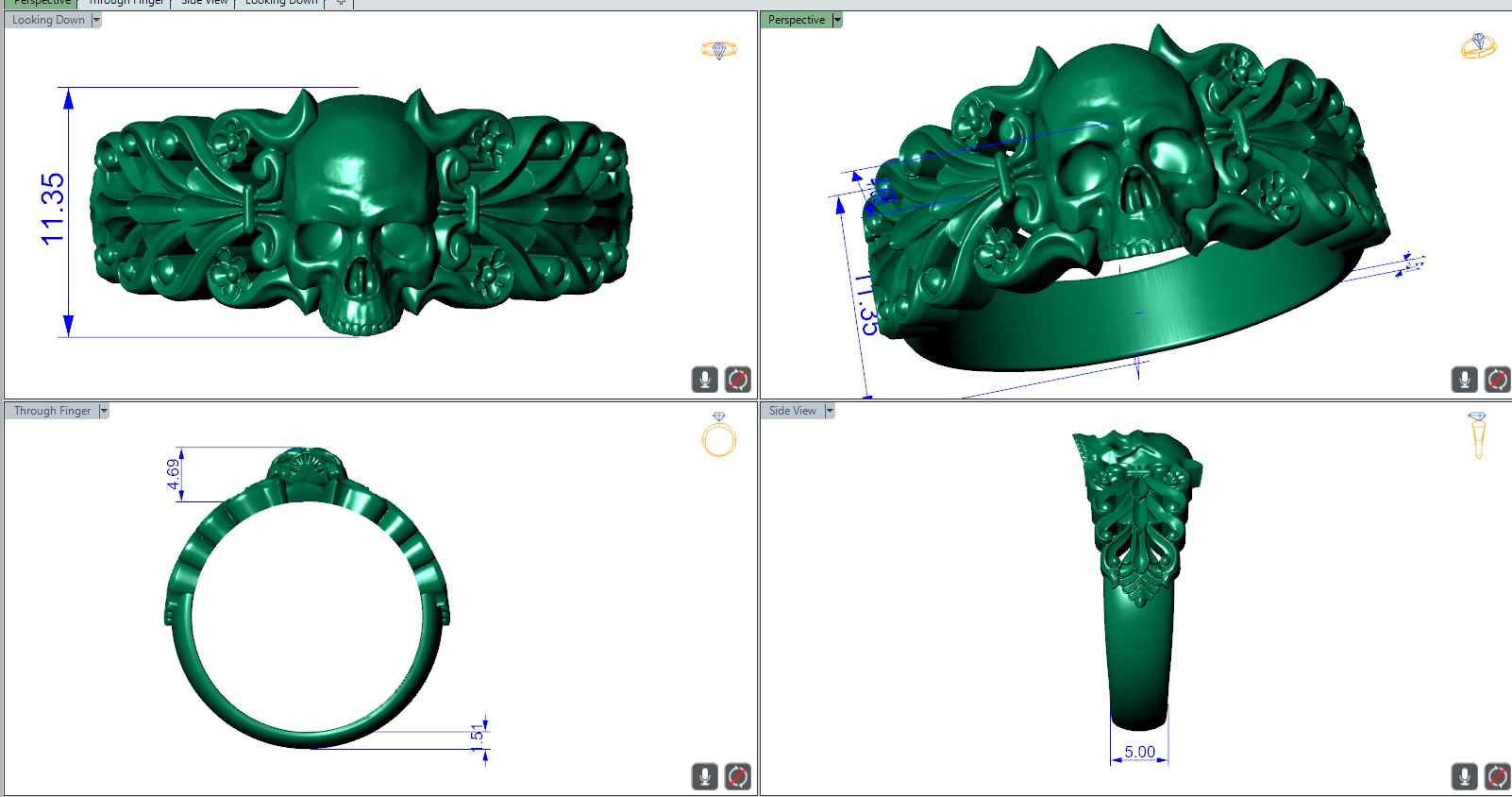 Baroque Skull Ring with Floral Scroll Shoulders — view 6