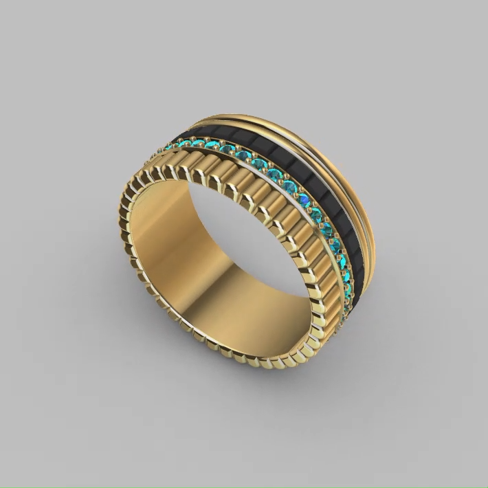 Modern Four-Row Wide Band Ring with Channel-Set Gems — view 3