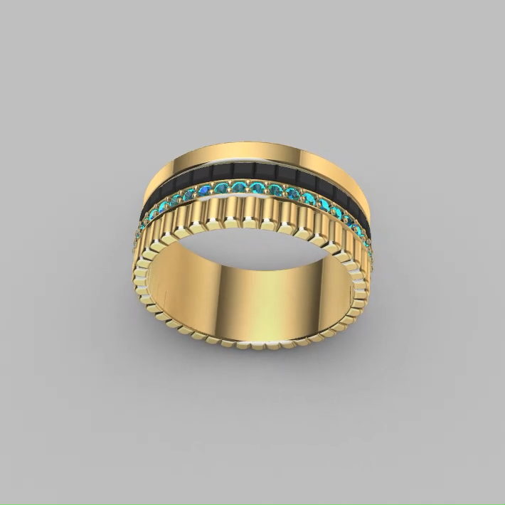 Modern Four-Row Wide Band Ring with Channel-Set Gems — view 8