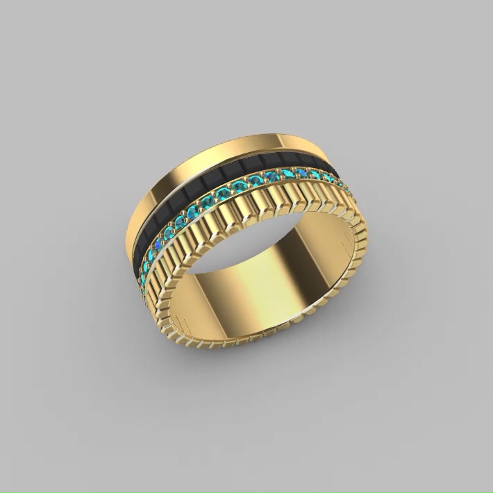 Modern Four-Row Wide Band Ring with Channel-Set Gems — view 6
