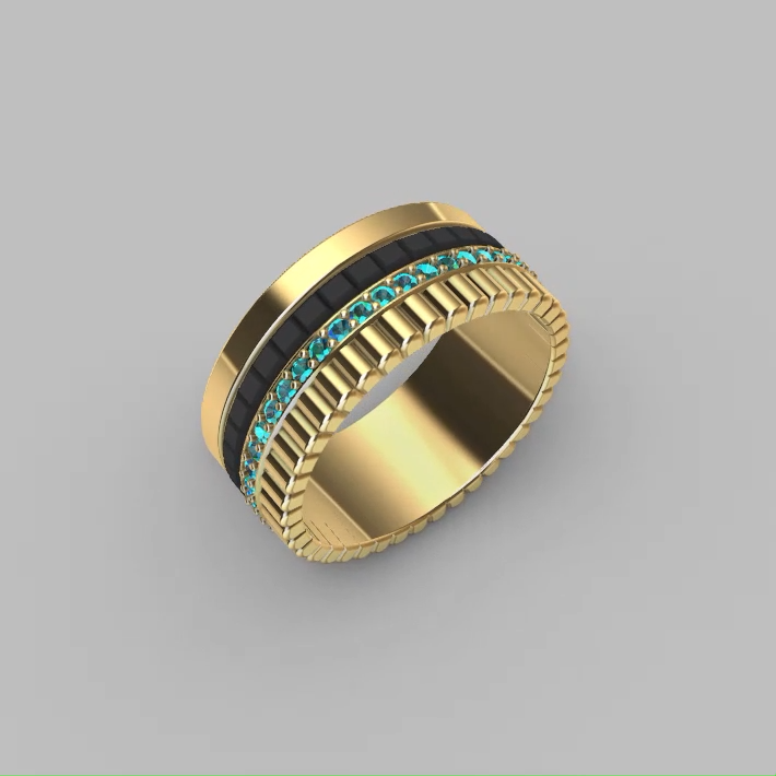 Modern Four-Row Wide Band Ring with Channel-Set Gems — view 4