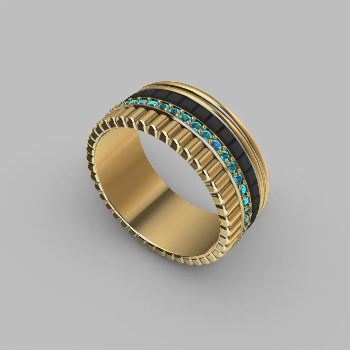 Modern Four-Row Wide Band Ring with Channel-Set Gems — view 2