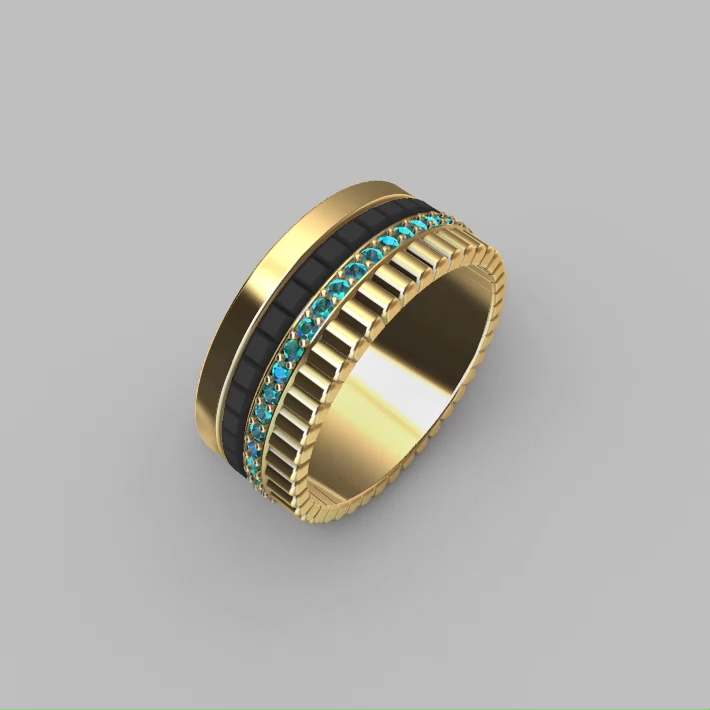 Modern Four-Row Wide Band Ring with Channel-Set Gems