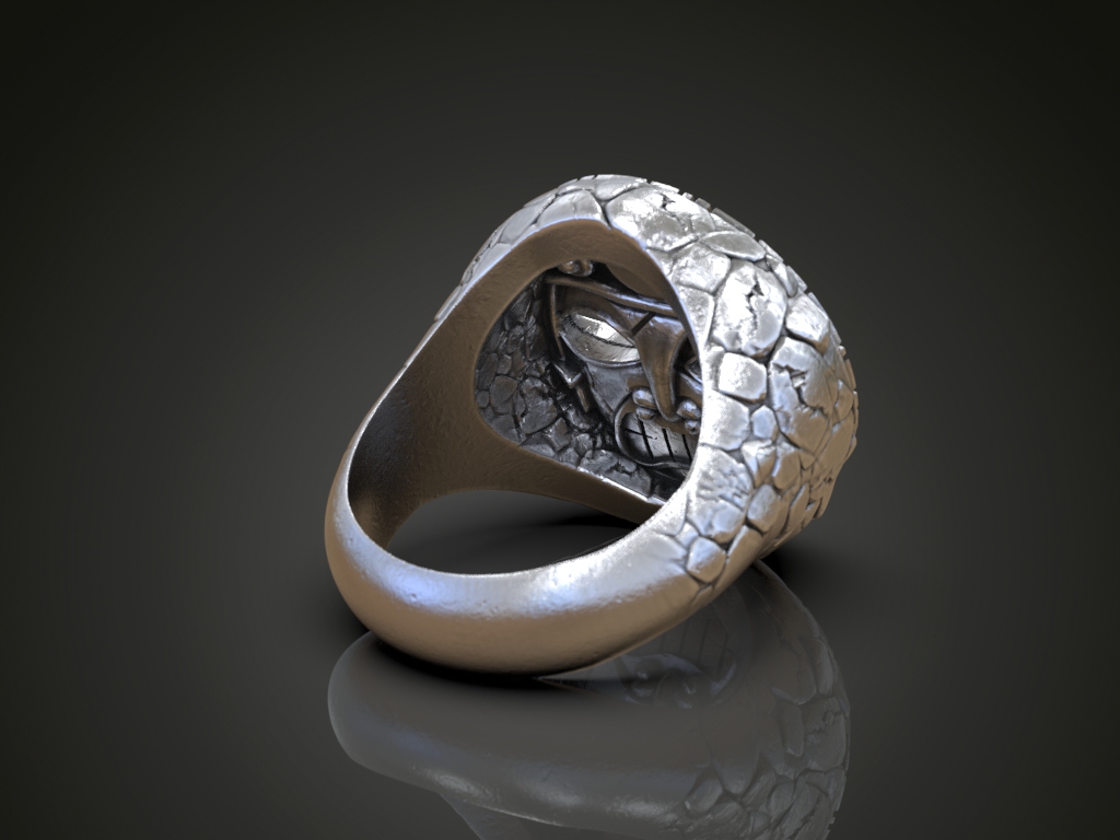 Tribal Tiki Mask Stone Texture Signet Ring — view 5