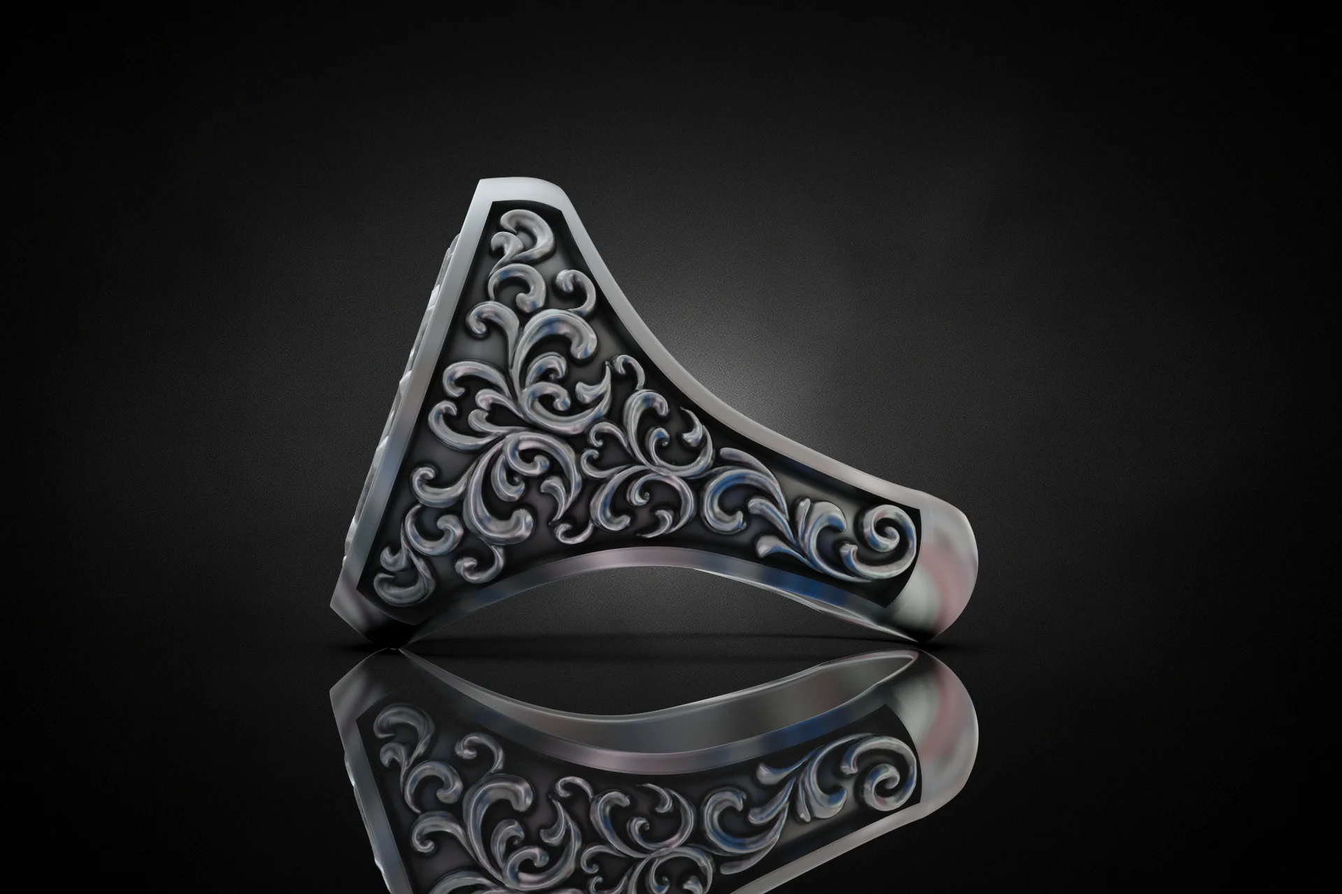 Ornate Letter I Initial Signet Ring — view 4