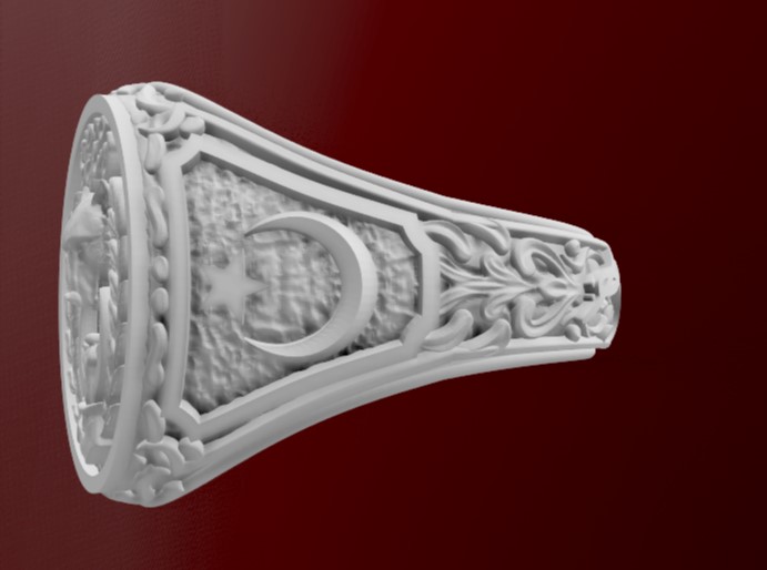 Turkish Flag Wolf Motif Ring with Mustafa Kemal Atatürk Signature — view 4