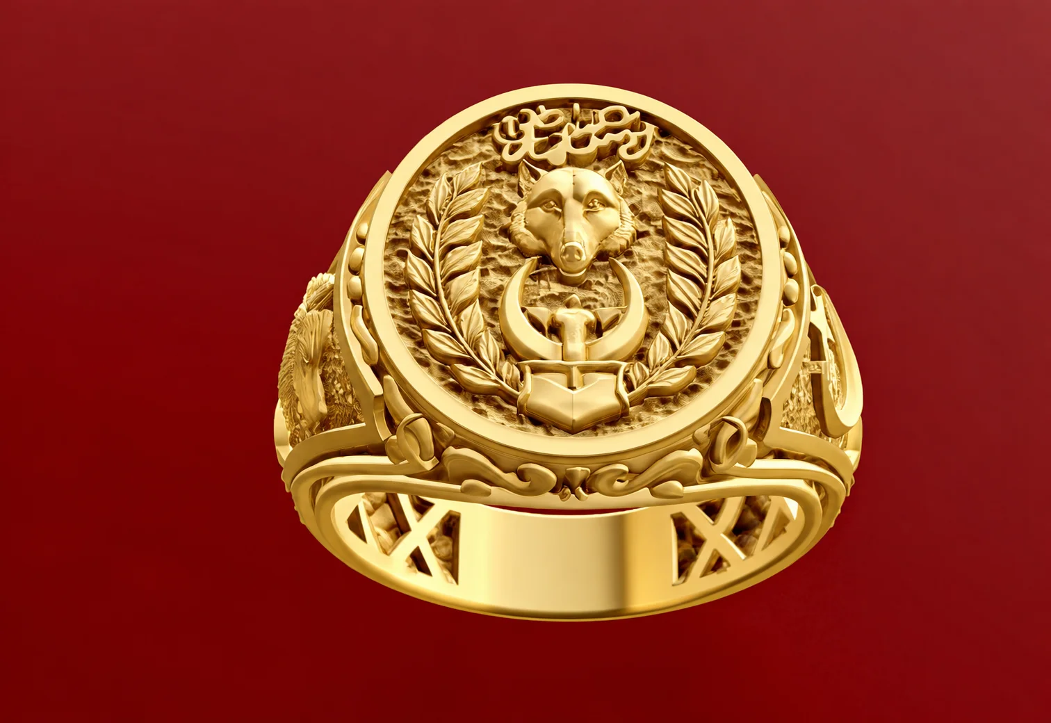 Turkish Flag Wolf Motif Ring with Mustafa Kemal Atatürk Signature