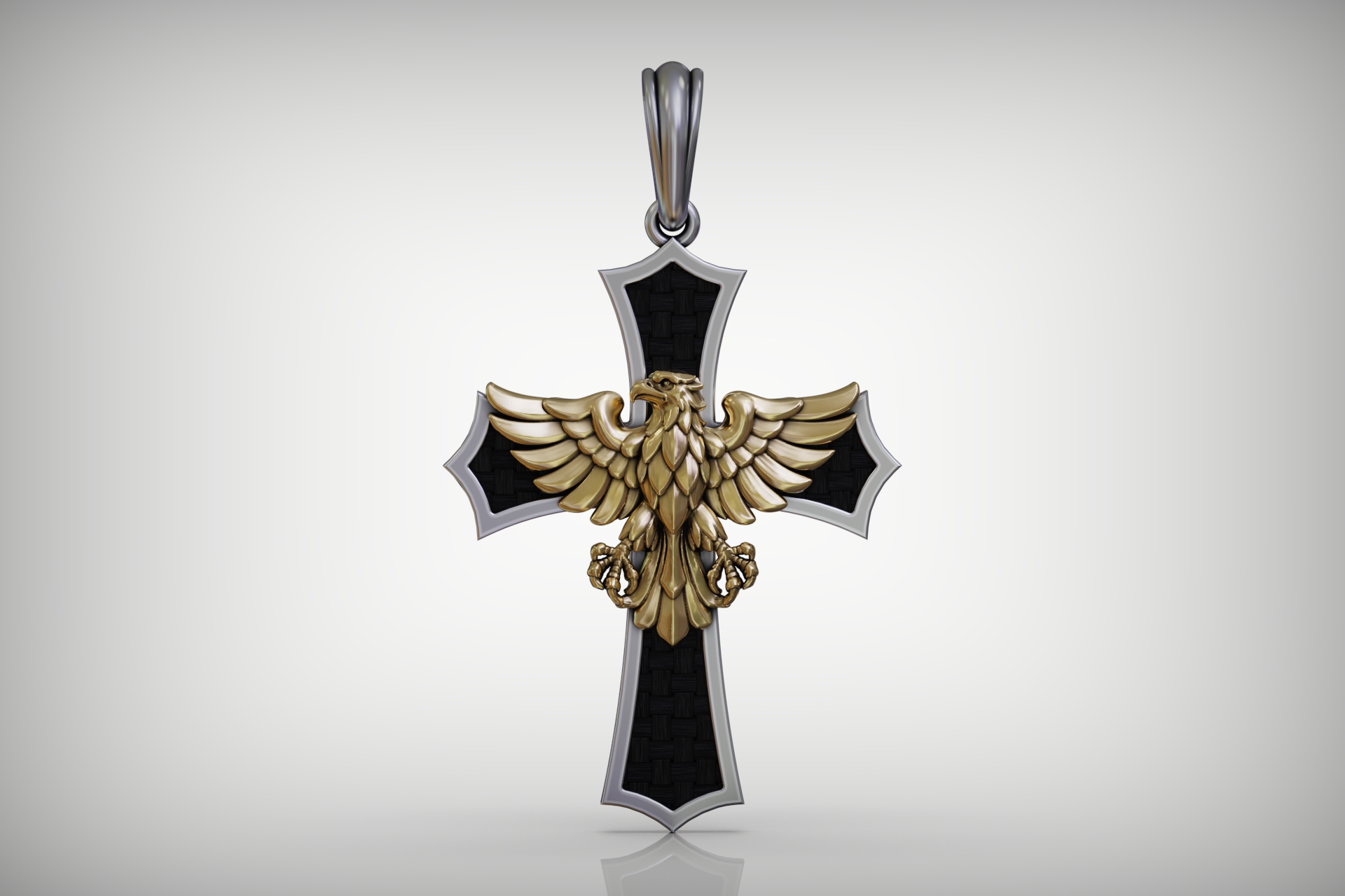 Heraldic Eagle Cross with Onyx Inlay Pendant — view 6