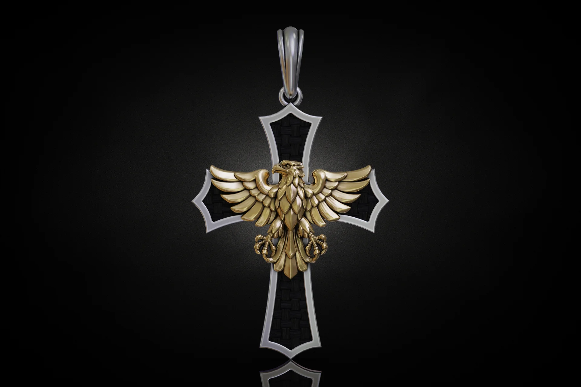 Heraldic Eagle Cross with Onyx Inlay Pendant