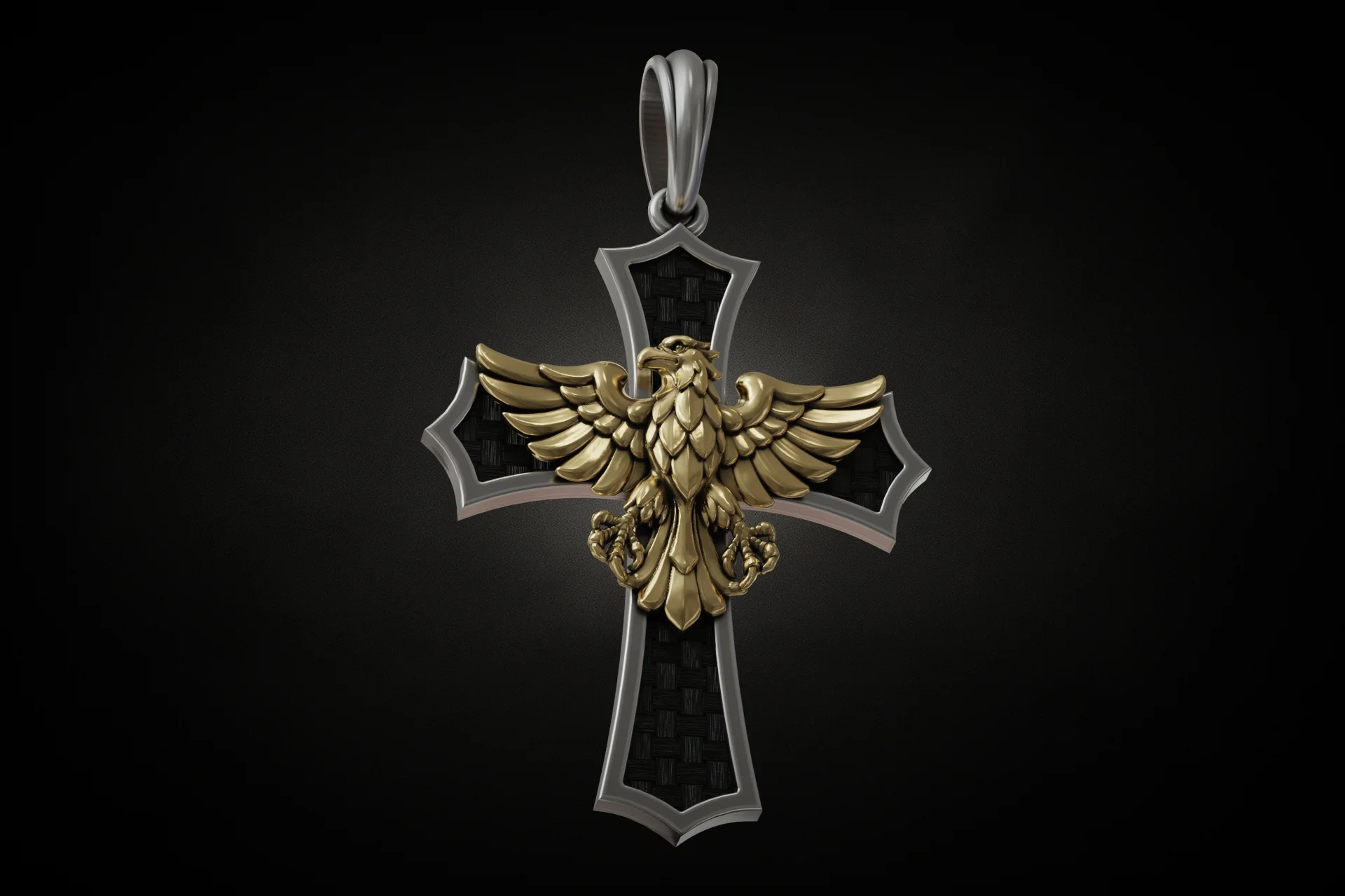 Heraldic Eagle Cross with Onyx Inlay Pendant — view 3