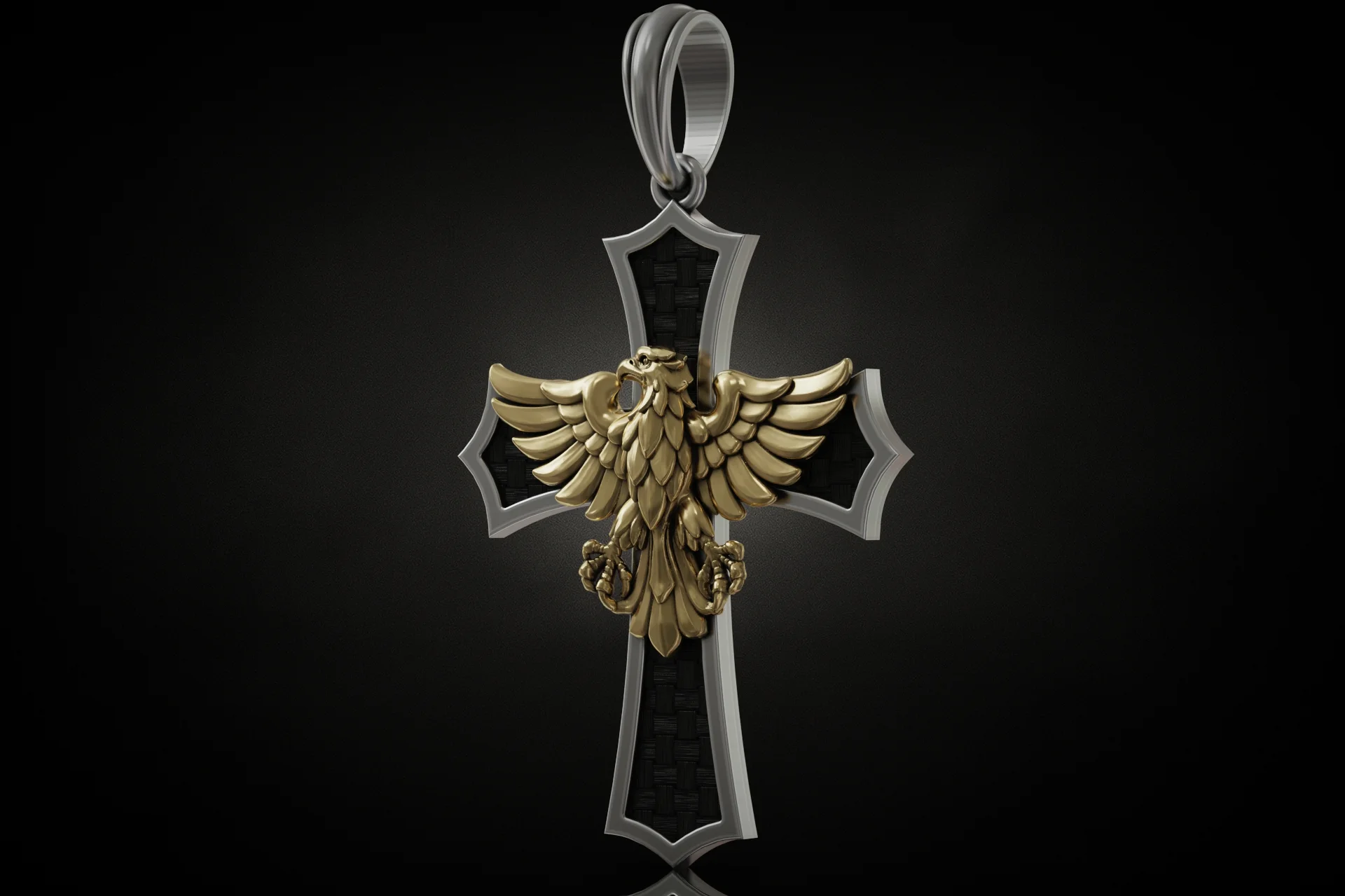 Heraldic Eagle Cross with Onyx Inlay Pendant — view 4