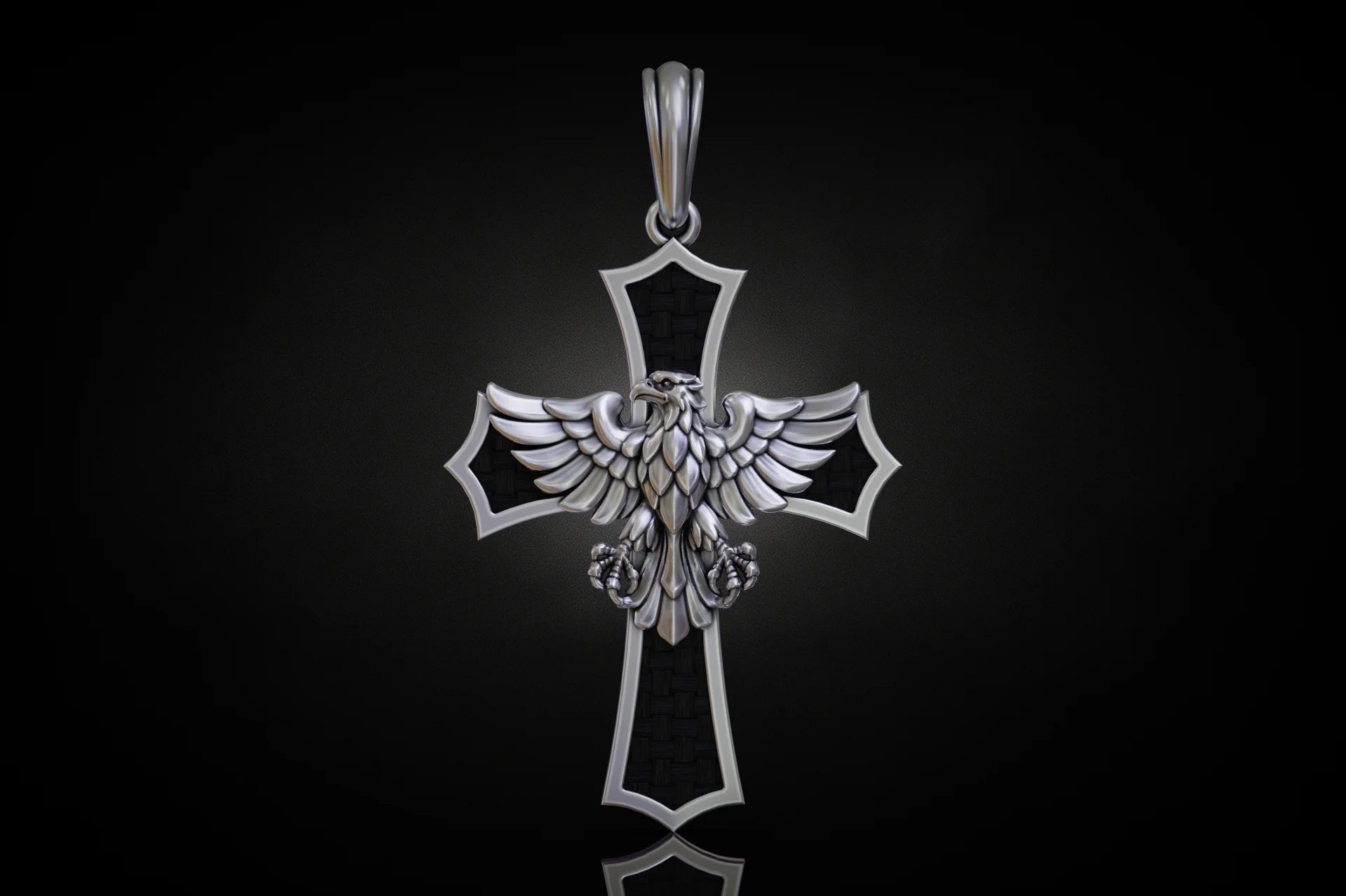 Heraldic Eagle Cross with Onyx Inlay Pendant — view 2