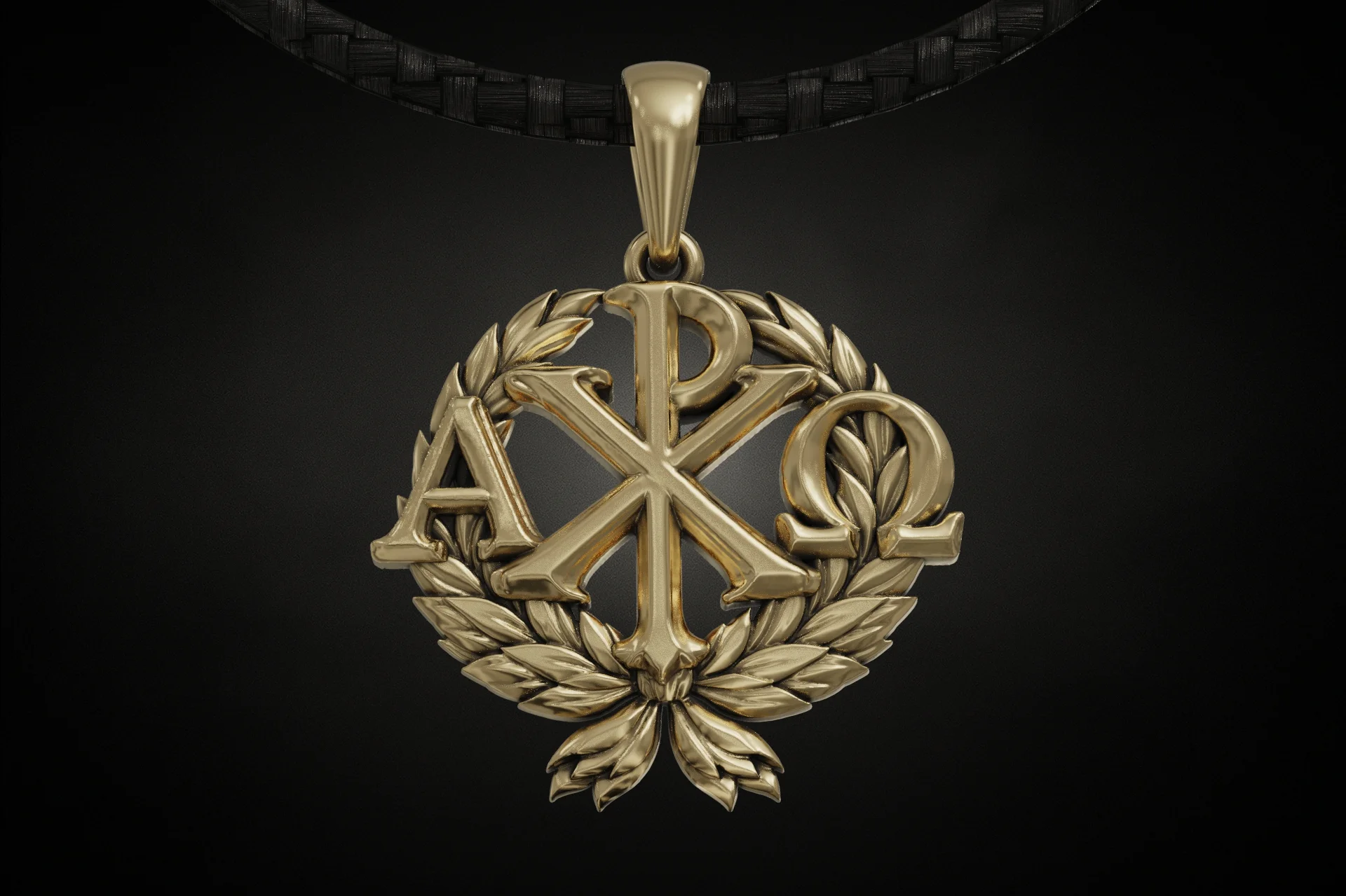 Chi-Rho with Alpha Omega Laurel Wreath Pendant — view 3
